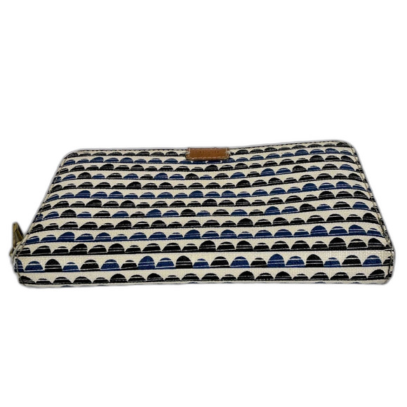 FOSSIL EMMA RFID Zip Around Continental Wallet Blue Tan Cream Geometric Pattern - Picture 4 of 11